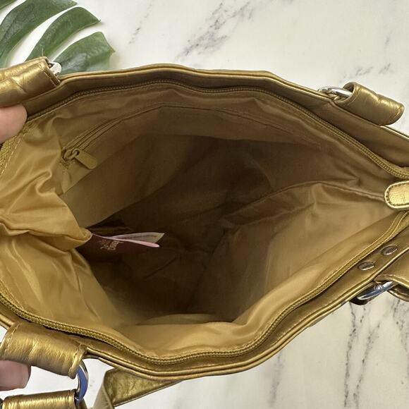 Disney Vintage Y2k Tinkerbell Tote Bag Purse Gold Faux Leather Metallic - Picture 8 of 10